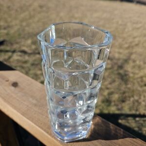 vintage, 6.5" triangular glass vase manufactured by Luminarc in France